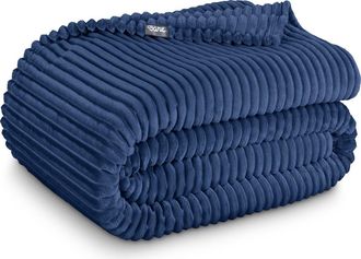 Bare Home Ribbed Microplush Fleece Throw Blanket in Dark Blue at Nordstrom