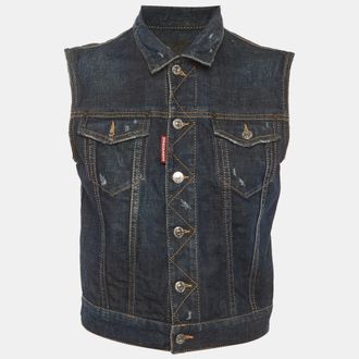 Dsquared2 Blue Denim Distressed Vest Jacket
