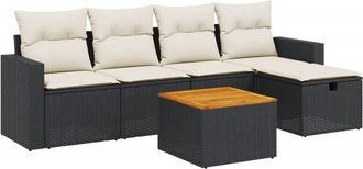 vidaXL Vidaxl - Set De Sof&aacute;s De Jard&iacute;n 6 Piezas Y Cojines Rat&aacute;n Sint&eacute;tico Negro