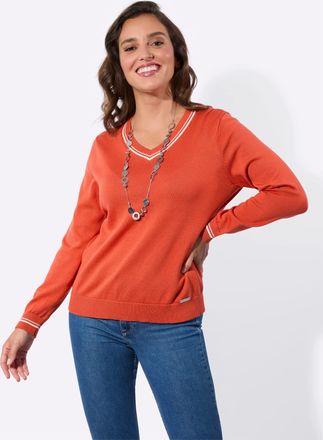Casual Looks V-Ausschnitt-Pullover CASUAL LOOKS V-Pullover, Damen, Gr. 36, terra, 100% Baumwolle, Pullover V-Ausschnitt-Pullover