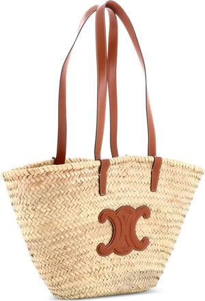 Celine Triomphe Basket Shoulder Bag Raffia with Leather Medium tote bag - Bruin