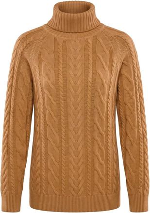 Moorer Warm bruin gouden trui met hoge kraag - Dames - Cashmere truien - Bruin - XS - Kasjmier - Truien & Vesten