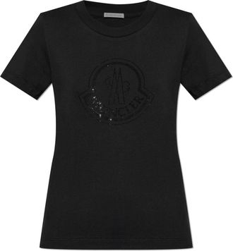 Moncler T-shirt met logo - Dames - T-shirts - Zwart - XS - Katoen - Tops