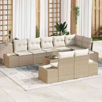 vidaXL Conjunto De Sof&aacute; De Jard&iacute;n 9 Pcs Beige Y Crema Polirat&aacute;n Vidaxl