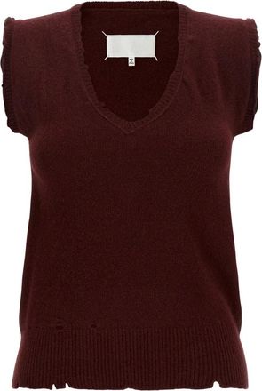Maison Margiela V-hals Gebreid Vest - Dames - V-hals truien - Rood - S - Wol - Truien & Vesten