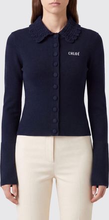 Chlo&eacute; Cardigan a polo in lana slim fit con logo a contrasto