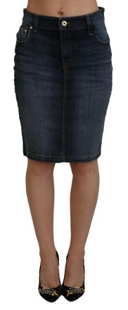 Fiorucci Womens Denim Pencil Skirt - Dark Blue