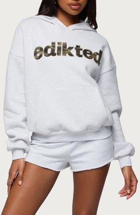 Edikted Cutie Logo Hoodie in Light-Gray-Melange at Nordstrom, Size X-Small
