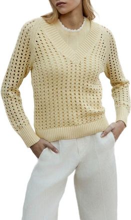 Alp N Rock Kinna Open Stitch Organic Cotton Sweater in Soft Yellow at Nordstrom, Size X-Large