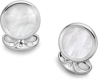 Oliver Brown Sterling Silver Cufflinks - Round Mother of Pearl