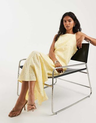 Pieces Vestito lungo in pizzo giallo pastello con scollo squadrato