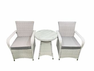 Fimous Wicker PE Rattan Garden Furniture Set Patio Outdoor 2 Chairs Plus Small Round Table Set Light Grey Mixed