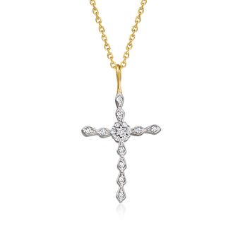 Ross-Simons Diamond Cross Pendant Necklace in 18kt Gold Over Sterling