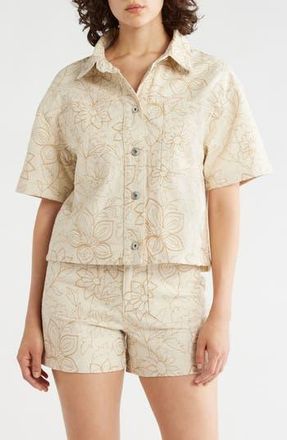 Sanctuary Slow Rider Floral Embroidered Short Sleeve Shacket in New Natural White at Nordstrom Rack, Size X-Small