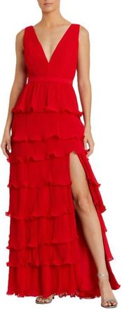 Mac Duggal Sleeveless Ruffle Tiered V Neck Gown at Nordstrom, Size 12