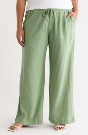 Caslon Linen Blend Drawstring Pants in Green Hedge at Nordstrom Rack, Size 1X