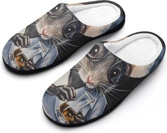 Generic Lab Rat Mens House Slippers Memory Foam Washable Cotton Slip on Home Shoes