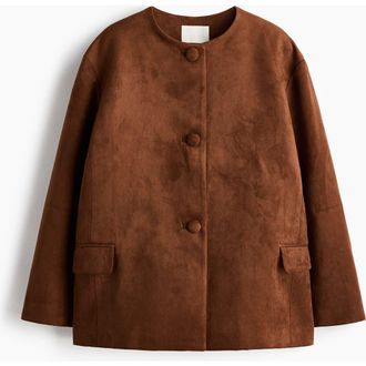 H&M Collarless Jacket in Brown at Nordstrom, Size Xx-Large