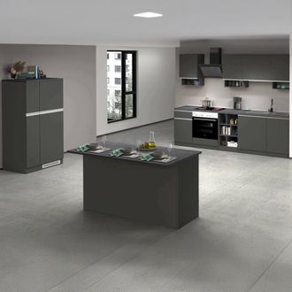 Dmora Dmora - Cocina Completa Armand, Conjunto De Cocina Modular, Cocina Modular Con M&uacute;ltiples Elementos, 100% Made In Italy, Antracita Y Pizarra
