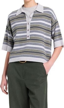 TWP Striped SS Polo Sweater in Moss/night Sky at Nordstrom, Size X-Large