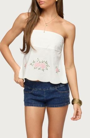 Edikted Shiri Embroidered Strapless Open Back Top in White at Nordstrom, Size X-Large