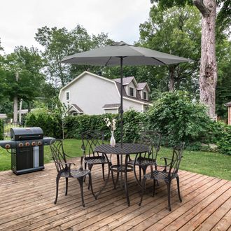 OUTSUNNY 5 PCs Coffee Table Chairs Outdoor Garden Furniture Set with Hole in Brown