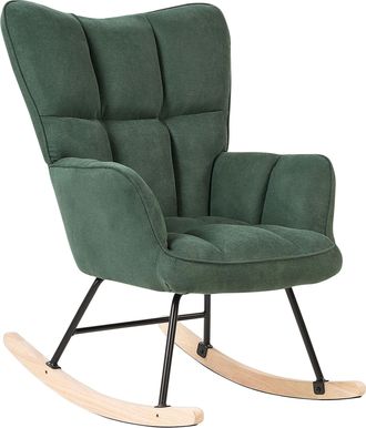 Beliani Silla Mecedora De Poli&eacute;ster Verde Oscuro Negro Madera Clara Patas De Madera Oulu