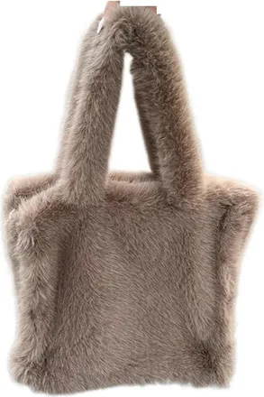 Generic Plush bag Plush Bag Womens Large Shoulder Bags Winter Ladies Shopping Fashion Soft Female Casual Tote Handbags(Brown)
