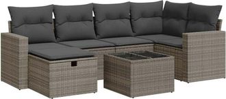 vidaXL Set De Sof&aacute;s De Jard&iacute;n 7 Pzas Con Cojines Rat&aacute;n Sint&eacute;tico Gris Vidaxl