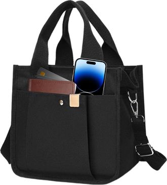 Generic Canvas Tote Bag - Japanese-Style Multi-Pocket Bags, Shopping Purse with Handle and Shoulder Strap | Versatile Zip-Closure, Black, Refer to description