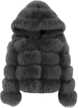 Wanan Luxury Dark Gray Anai Jacket in Fox Fur