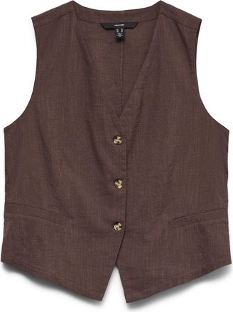Vero Moda Kurzweste VERO MODA VMCAIA SL VEST WVN NOOS, Damen, Gr. XL, chocolate martini, Web, Obermaterial: 90% Baumwolle, 10% Leinen, unifarben, normal, V-Auss