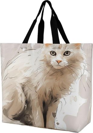 Generic White Cat Pictures Women Handbag Durable Shopper Bag Reusable Shoulder Bags For Daily Use Yoga Picnic
