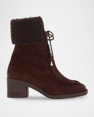 Jimmy Choo London Hali 60 Suede Shearling-Collar Ankle Boots