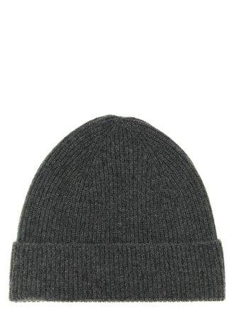 Ballantyne Pure Cashmere Ribbed Beanie - Grey
