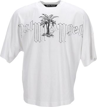 Palm Angels Logo Illustration Oversized T-Shirt in White Cotton