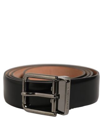 Dolce & Gabbana Calf Leather with Silver-Tone Buckle Belt - Black