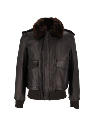 Schott NYC Black Plush Fur Collar Cropped Leather Jacket