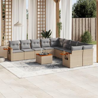 vidaXL Set De Sof&aacute;s De Jard&iacute;n 11pzas Con Cojines Rat&aacute;n Sint&eacute;tico Beige Vidaxl