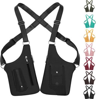 Generic Multi-Pocket Anti-Theft Double Shoulder Bag for Travel and Daily Use, Adjustable PU Leather Underarm Bag for Man Outdoor (Black)