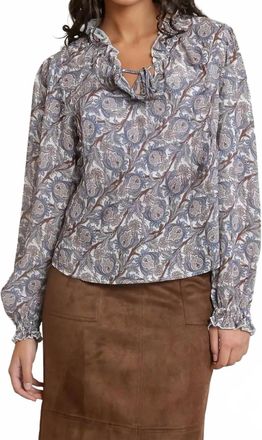 Dex Clothing Balloon Sleeved Blouse In Blue/brown Paisley