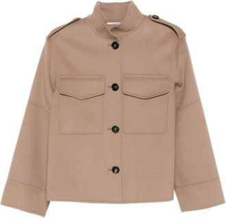 Max Mara Light Jackets, female, Brown, S, Beige High Neck Button Jacket