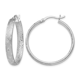 Diamond2Deal Sterling Silver In/Out Diamond-cut Round Hoop Earrings