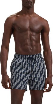 Bugatchi Cruz Print Swim Trunks in Navy at Nordstrom, Size Xx-Large