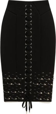 John Richmond Front Lace-Up Midi Rok - Dames - Midirokken - Zwart - XS - Rokken