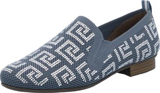 Rieker Slipper RIEKER, Damen, Gr. 36, blau (blau, wei&szlig;), Textil, Schuhe Slipper, Halbschuh, Schlupfschuh, Blockabsatz, Loafer mit Glitzersteinchen
