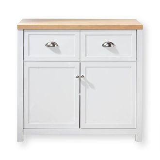 Calicosy Commode 2 tiroirs 2 portes blanches et d&eacute;cor bois - L80cm - Blanco