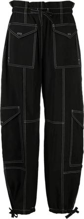 Ganni Lichtgewicht Slub Fabric Broek - Dames - Straight fit broeken - Zwart - XS - Polyester - Broeken