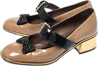 Marni Pumps in pelle verniciata con fiocco 40mm - Marrone