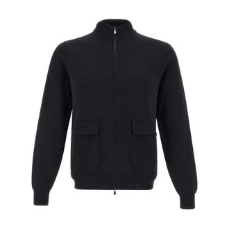 FILIPPO DE LAURENTIIS Truien & Vesten, Heren, Grijs, L, Wol, Wollen trui met halve rits van kasjmier